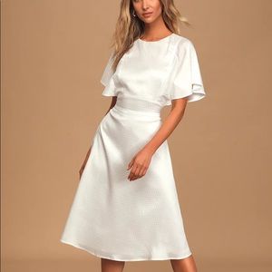 Lulus Cabaret Queen White Dot Satin Midi Dress M